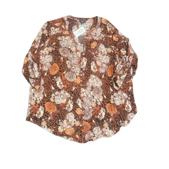 Torrid Women’s NWT Harper 3/4 Sleeve Challis Brown Button Front Blouse Sz 2 New - Picture 1 of 4